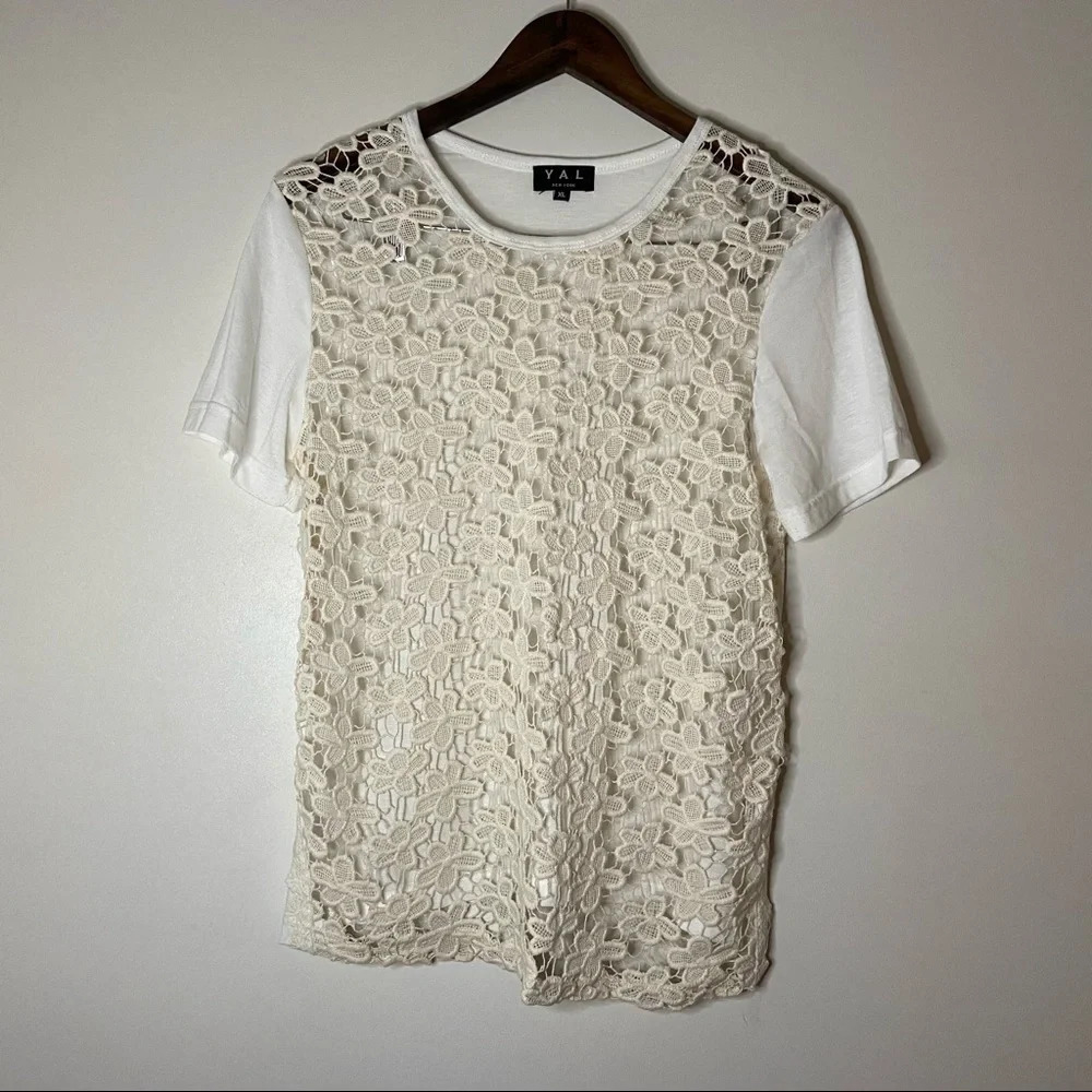Open Knit Lace Floral Top Layered Top Short Sleeve Size XL Womens - Picture 12 of 12